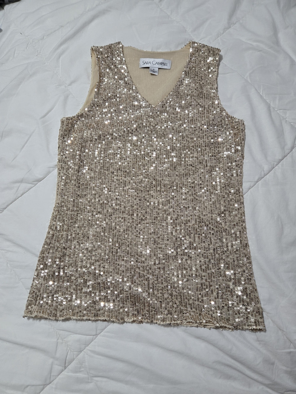 Sara Campbell Champagne Sequin V-Neck Tank